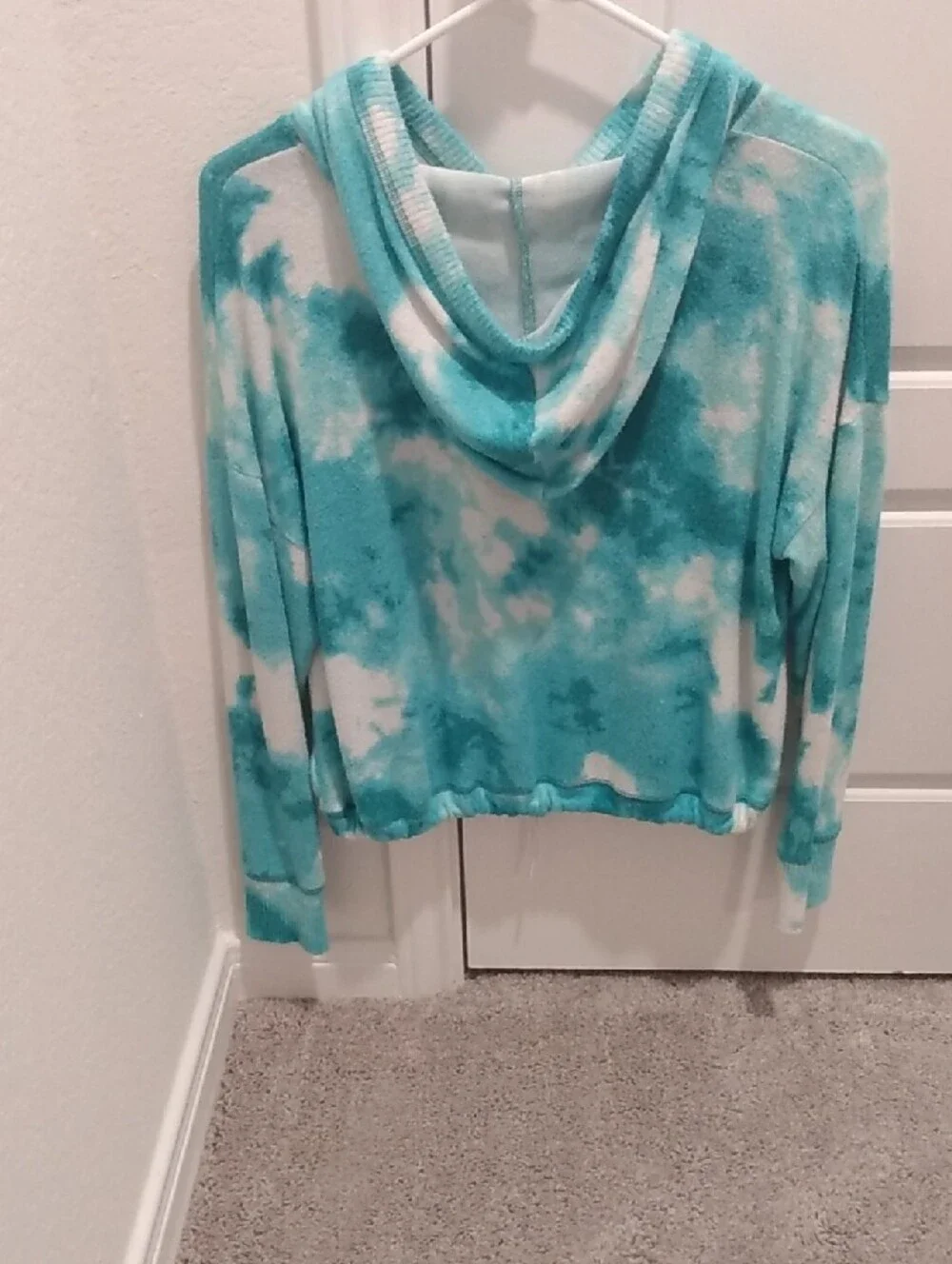 Justice Teal and White Tie-Dye Hoodie with Drawstring Hem